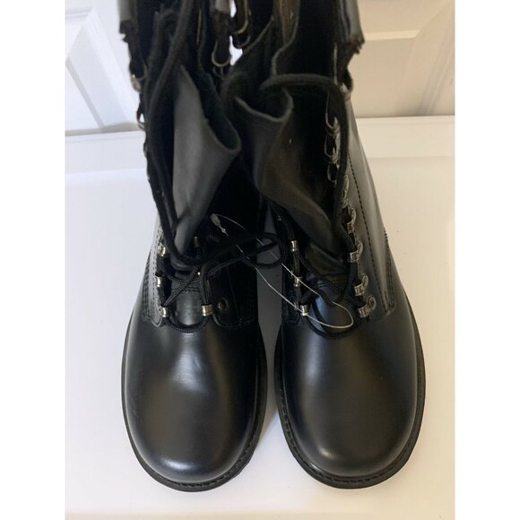 Echtes‎ Leder men's Sz 8.5 Black leather military boots - Picture 1 of 10